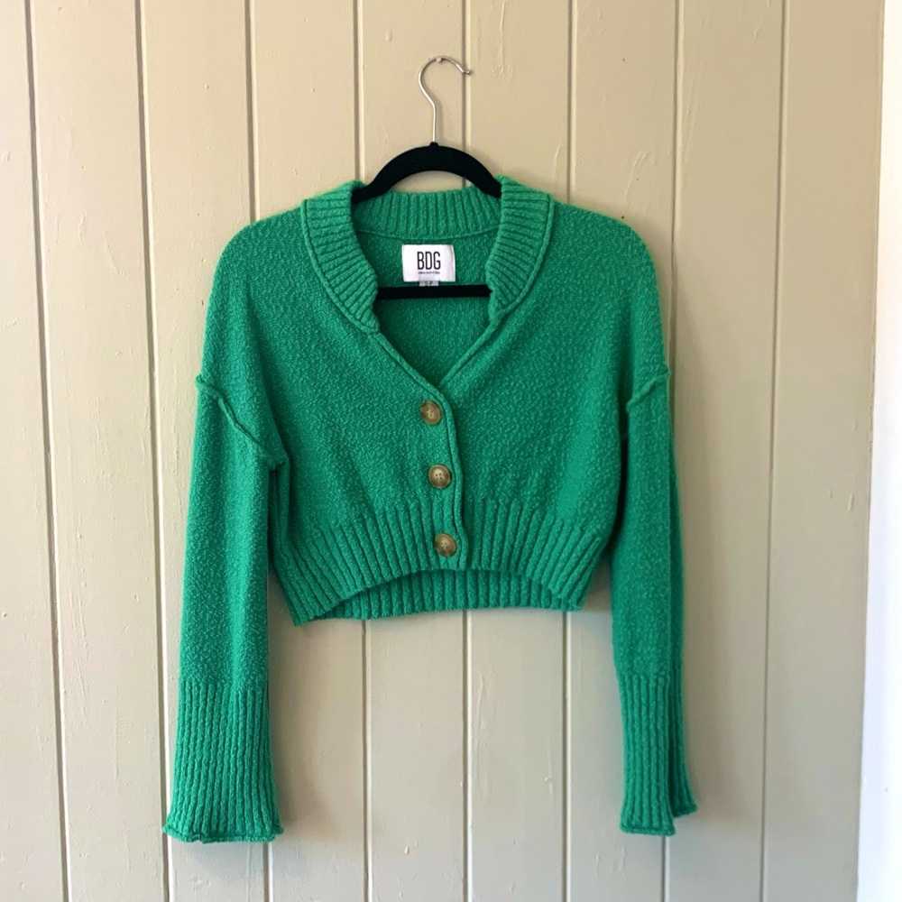 BDG Cropped Green Cardigan Size Small